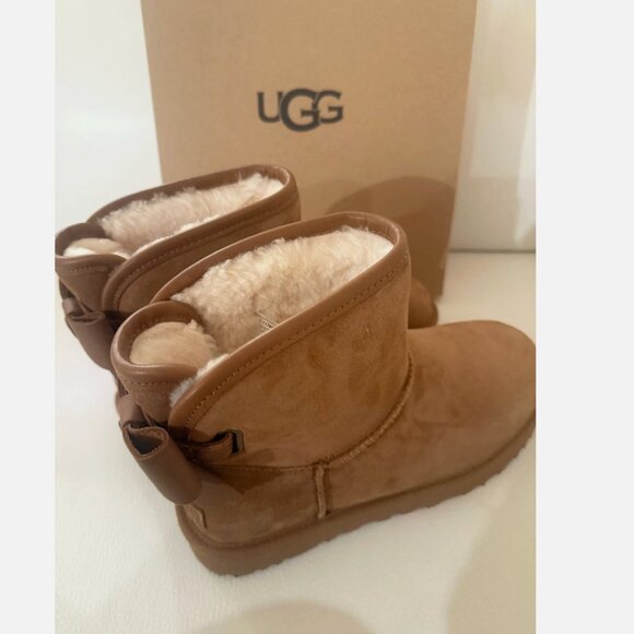 NIB UGGS AUSTRALIA UGG ULTRA MINI BAILEY LEATHER BOOTS SIZE 7 CHESTNUT - Picture 5 of 8